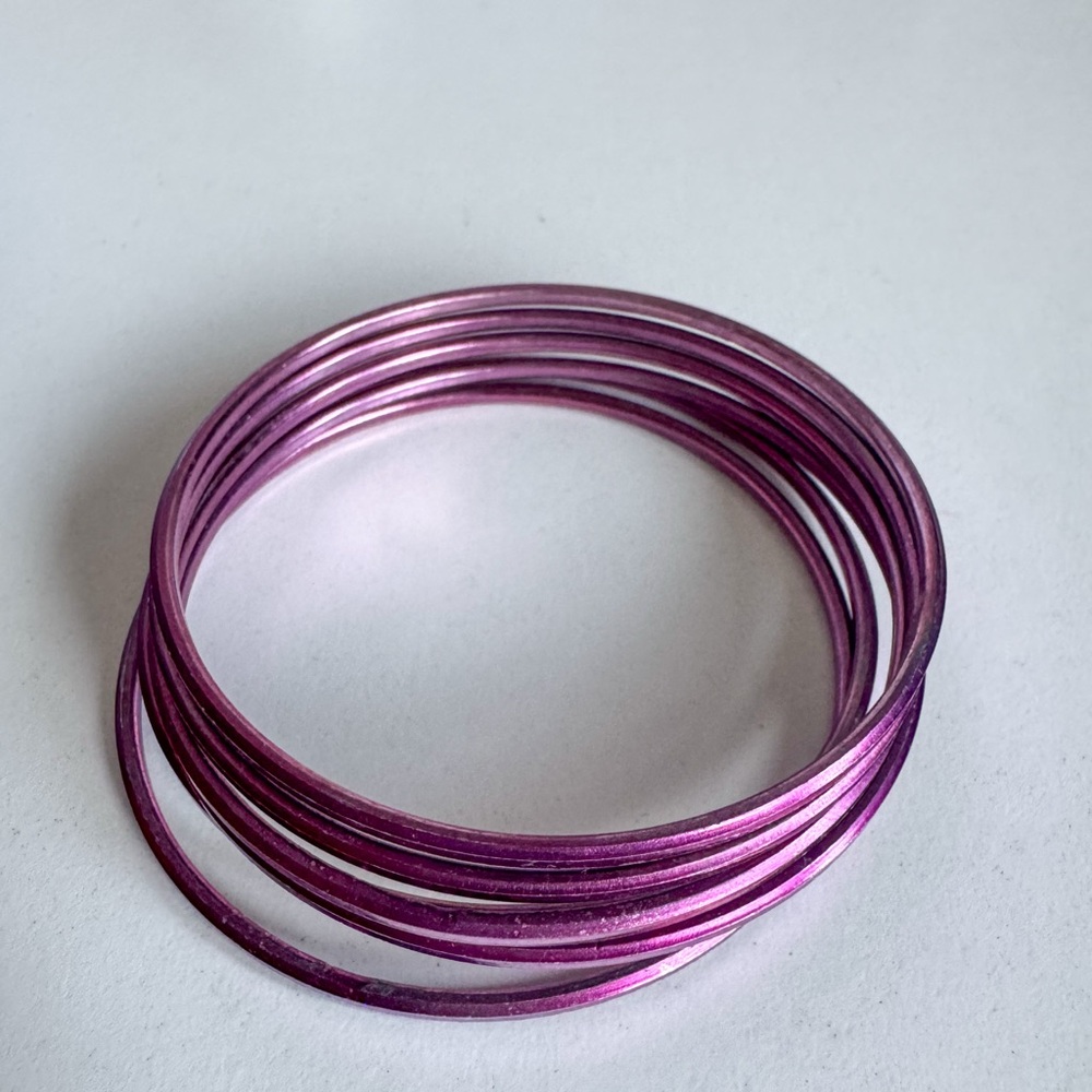 thin bangle bracelets, set of 6, pink